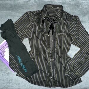 [SOLD] Dark green axes femme blouse + anna sui tights set